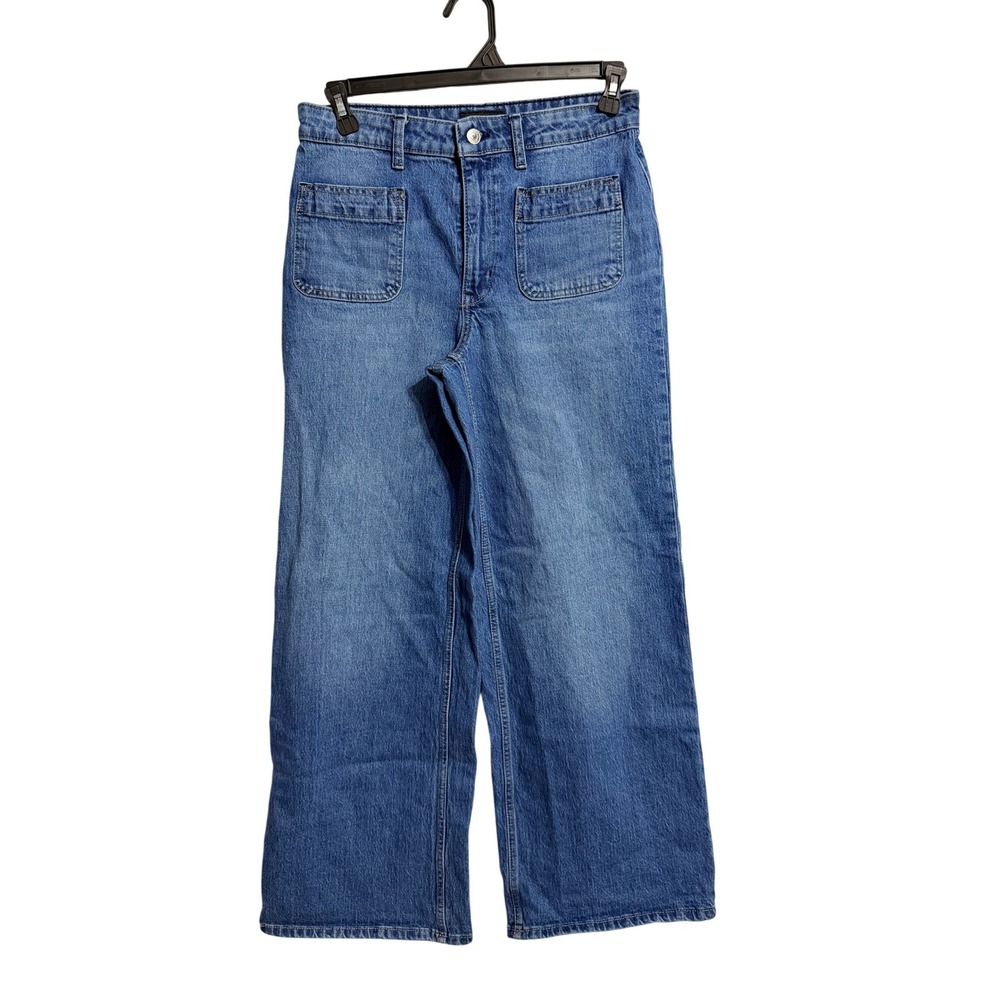 Free Assembly Womens High Rise Wide Leg Patch Pocket Jeans Blue Size 8